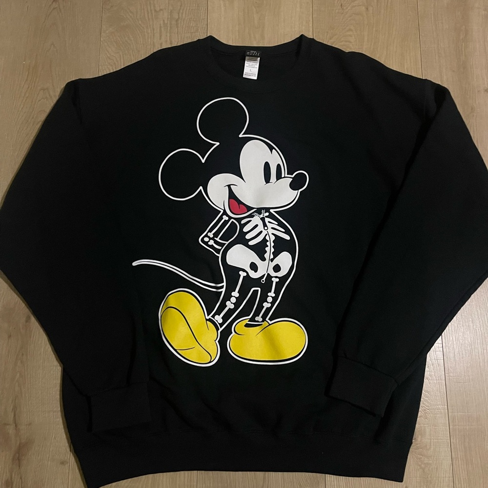 Disney Black Crewneck Sweater with Mickey Skeleton